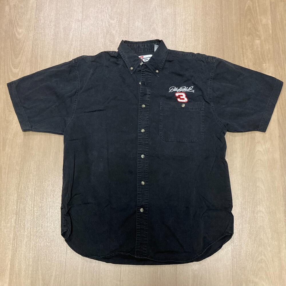 Vintage Dale Earnhardt #3 NASCAR Short Sleeve Button Up Shirt Mens XL Black